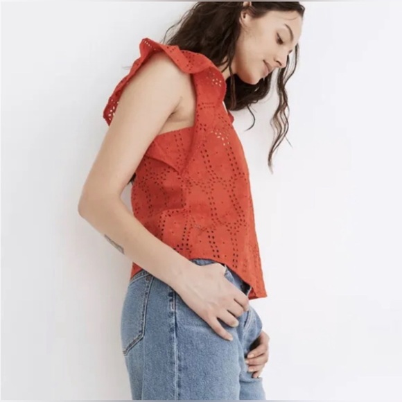Nwot MADEWELL RED FLUTTER SLEEVE
EYELET TOP - Picture 7 of 8